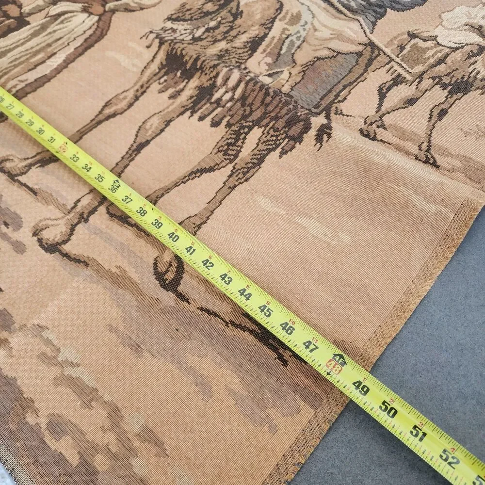 Vintage Machine Woven Jacquard Tapestry Middle Eastern Orientalist Caravan Scene